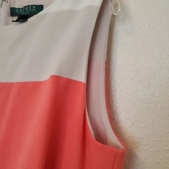 Lauren Ralph Lauren Dress Sleeveless Coral Beige Pleated Women’s Size 10 Lined - Picture 6 of 14